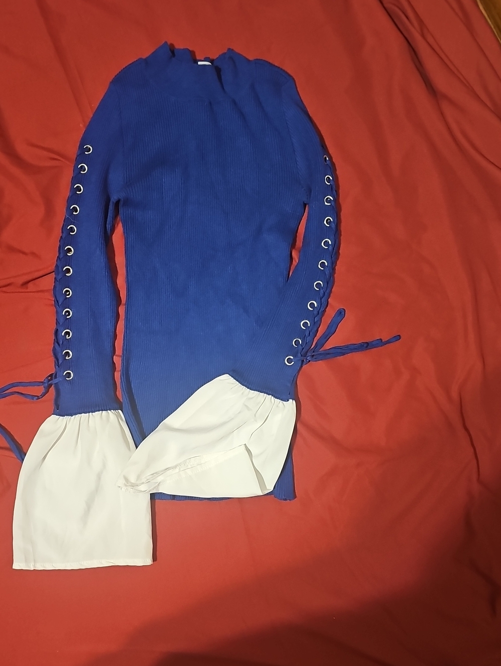 VENUS Navy Ribbed Crewneck Top